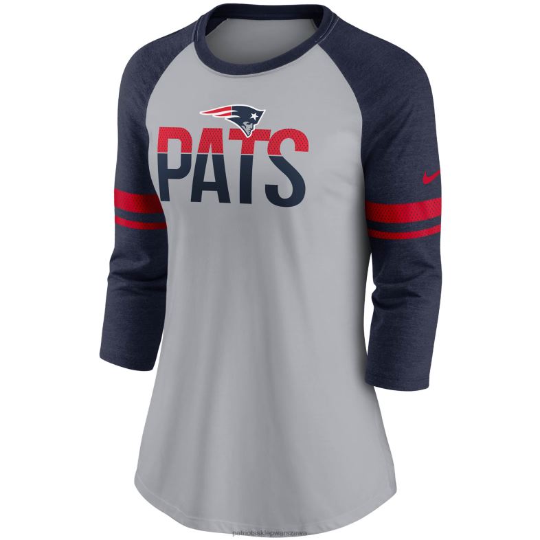 Patriots Jersey kobiety nike melanżowy szary/granatowy t-shirt z siateczką w paski, tri-blend, rękaw 3/4 odzież 6RBB2786