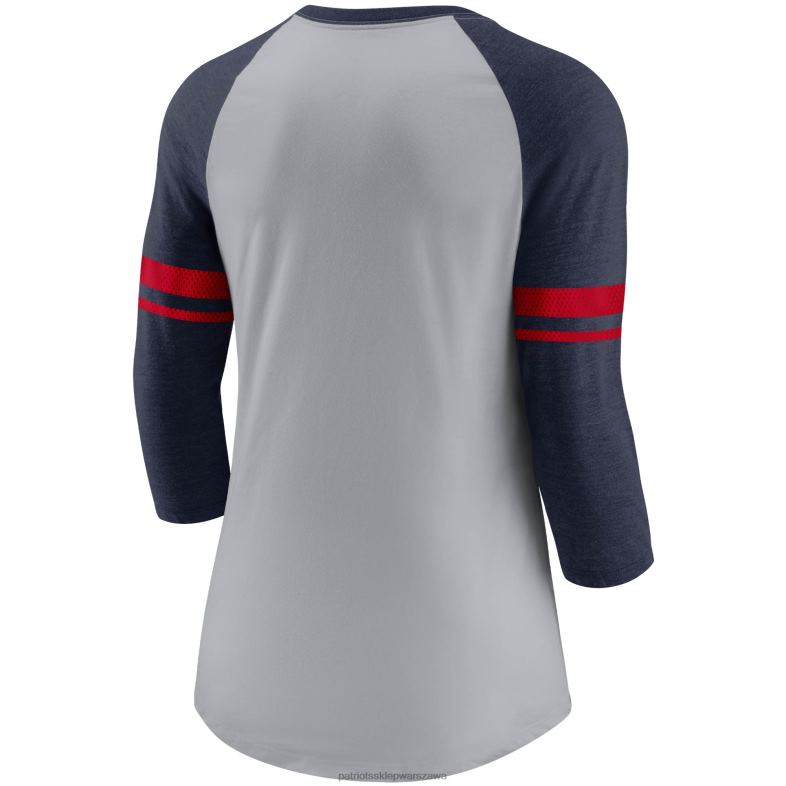 Patriots Jersey kobiety nike melanżowy szary/granatowy t-shirt z siateczką w paski, tri-blend, rękaw 3/4 odzież 6RBB2786