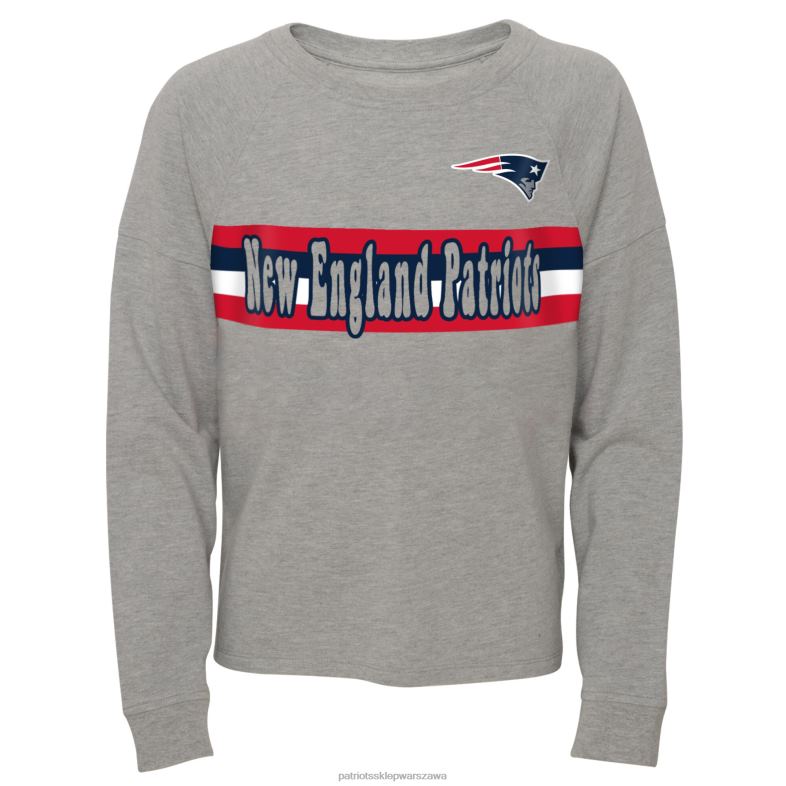 Patriots Jersey kobiety raglanowa koszulka z długimi rękawami w kolorze melanżowo-szarym, w paski odzież 6RBB2785