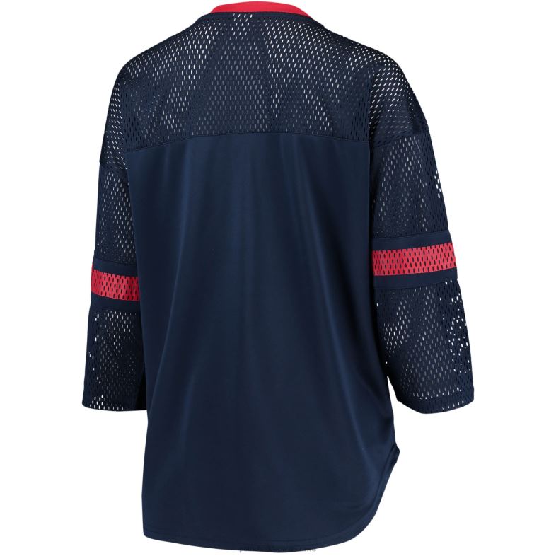 Patriots Jersey kobiety startowa granatowa, sznurowana koszulka z dekoltem w szpic i rękawem 3/4 odzież 6RBB2787