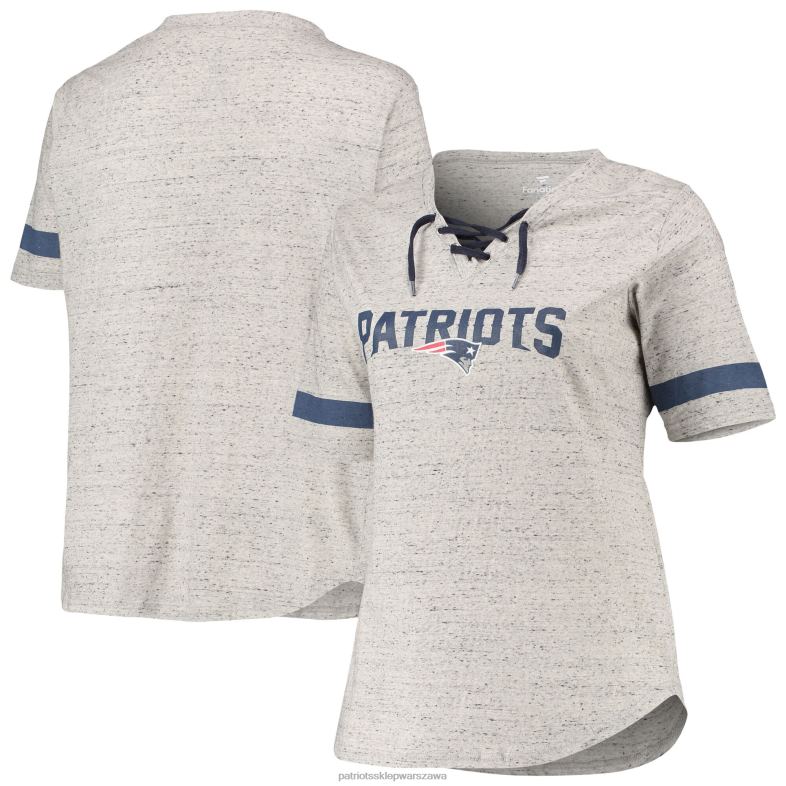 Patriots Jersey kobiety szara melanżowa, sznurowana koszulka plus size z dekoltem w szpic odzież 6RBB2685