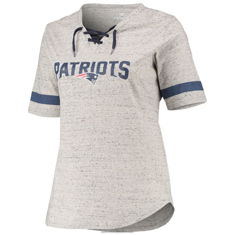 Patriots Jersey kobiety szara melanżowa, sznurowana koszulka plus size z dekoltem w szpic odzież 6RBB2685
