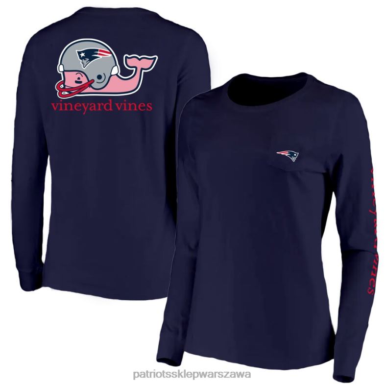 Patriots Jersey kobiety vineyard vines granatowy t-shirt z długim rękawem odzież 6RBB2677