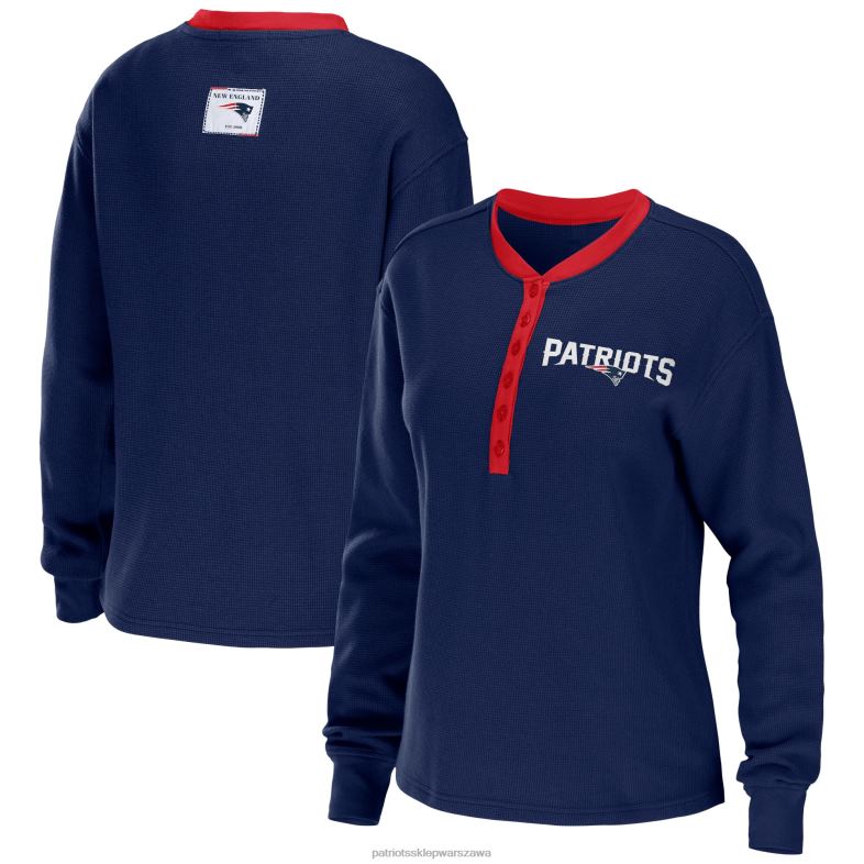 Patriots Jersey kobiety wear by erin andrews granatowy t-shirt henley z waflowym rękawem odzież 6RBB2670