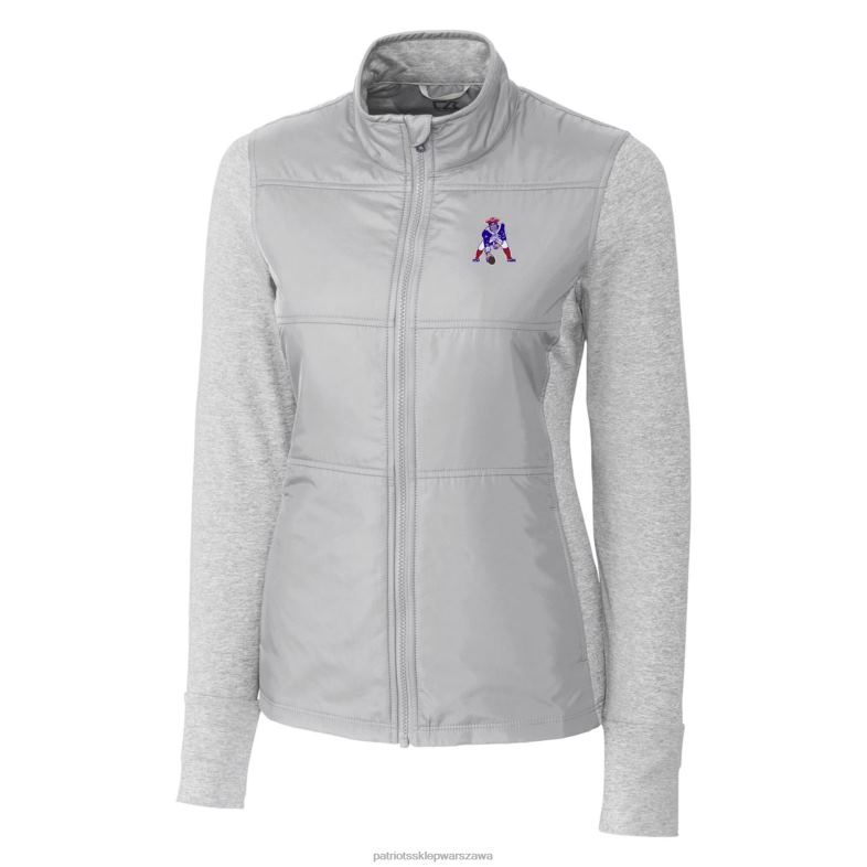Patriots Jersey kobiety Cutter & Buck Grey Throwback Logo Stealth Hybrydowa pikowana kurtka wiatrówka z zamkiem błyskawicznym na całej długości odzież 6RBB921