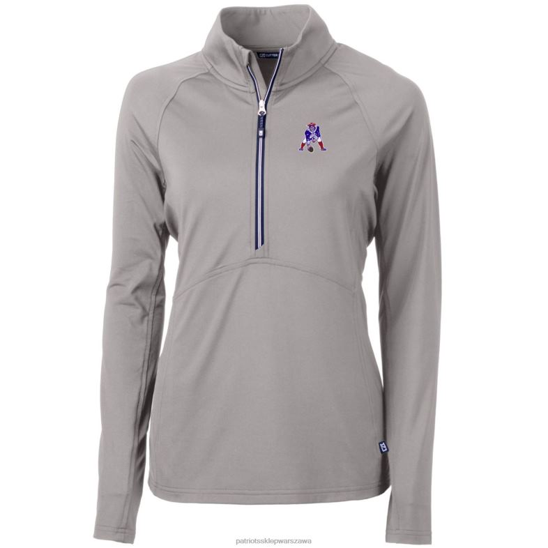 Patriots Jersey kobiety Cutter & Buck Grey Throwback logo Adapt Elastyczna dzianina z recyklingu z suwakiem do połowy odzież 6RBB1072