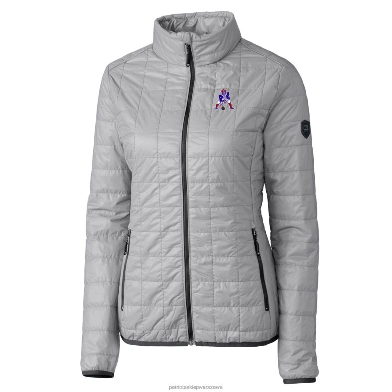Patriots Jersey kobiety Cutter & Buck Grey Throwback logo Rainier Primaloft Eco Kurtka puchowa z suwakiem na całej długości odzież 6RBB1089