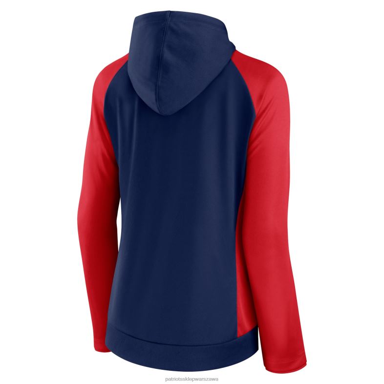Patriots Jersey kobiety Fanatics branded granatowo-czerwony koniec wokół lekkiej raglanowej bluzy z kapturem i suwakiem na całej długości odzież 6RBB1066