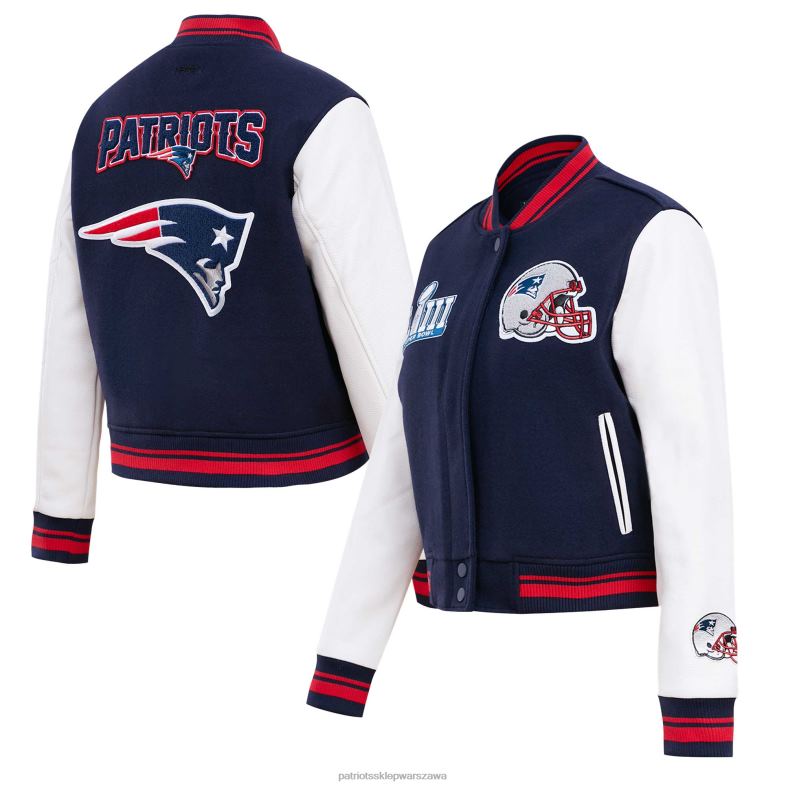 Patriots Jersey kobiety Pro standardowa granatowa kurtka uniwersytecka z wełny mash up z zamkiem na całej długości odzież 6RBB831