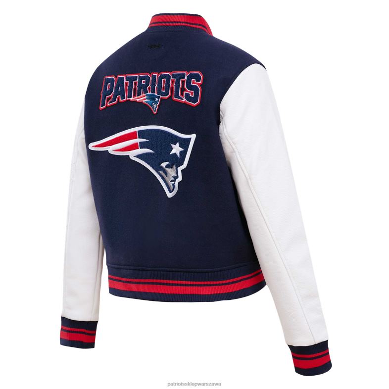 Patriots Jersey kobiety Pro standardowa granatowa kurtka uniwersytecka z wełny mash up z zamkiem na całej długości odzież 6RBB831