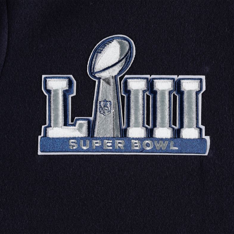 Patriots Jersey kobiety Pro standardowa granatowa kurtka uniwersytecka z wełny mash up z zamkiem na całej długości odzież 6RBB831