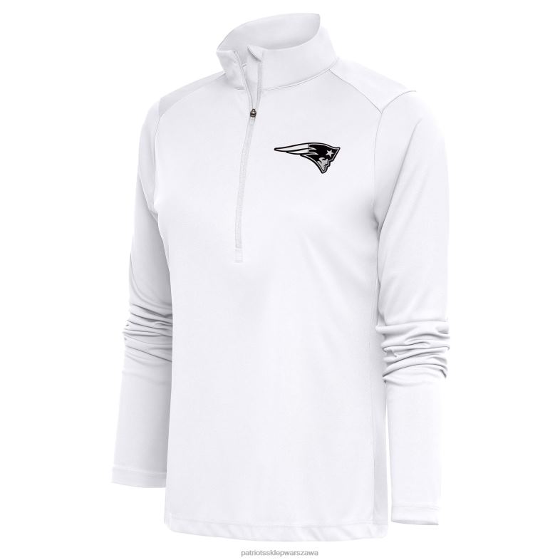 Patriots Jersey kobiety biały, metaliczny top z logo antigua, zapinany na suwak do połowy odzież 6RBB993
