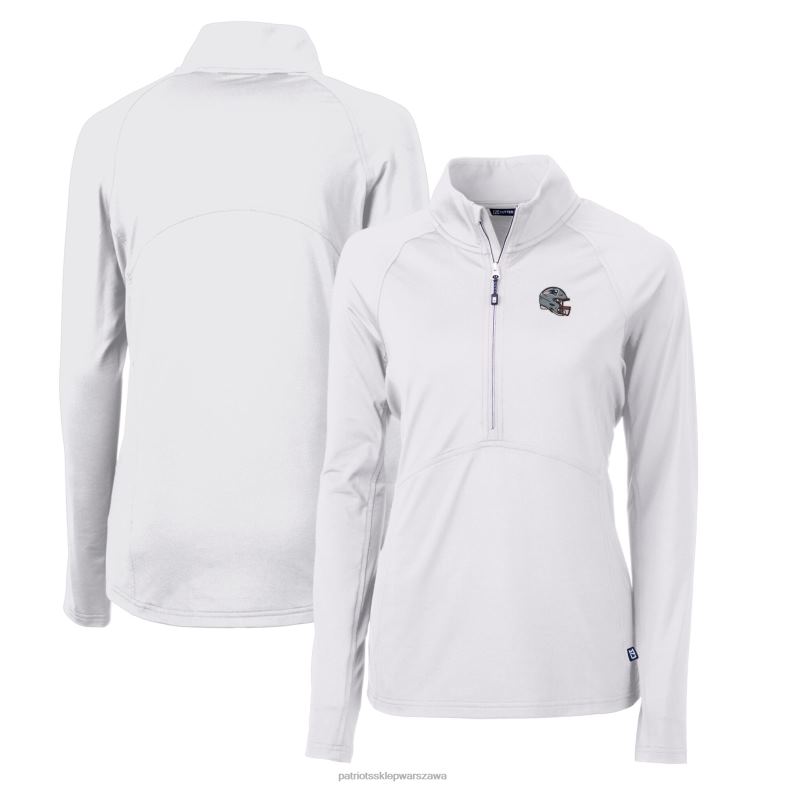Patriots Jersey kobiety cut & buck białe logo na kasku adaptacja ekologicznej dzianiny, rozciągliwej, recyklingowanej bluzy z suwakiem do połowy odzież 6RBB837