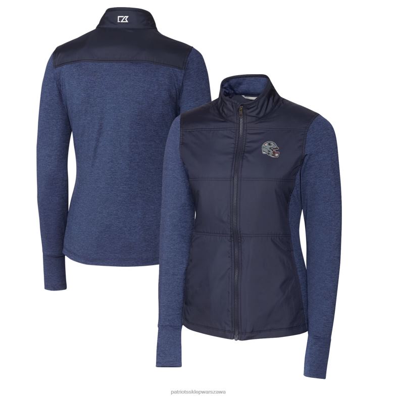 Patriots Jersey kobiety cut & buck granatowy logo kasku drytec stealth hybrydowa pikowana kurtka wiatrówka z zamkiem błyskawicznym na całej długości odzież 6RBB859