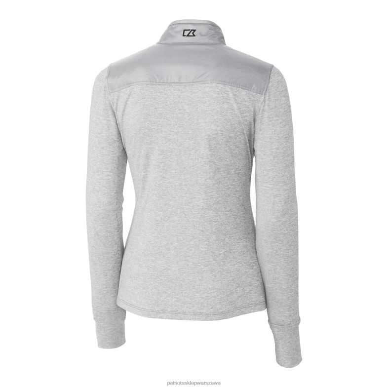 Patriots Jersey kobiety cut & buck heather grey heather logo hełmu drytec stealth hybrydowa pikowana kurtka wiatrówka z zamkiem błyskawicznym na całej długości odzież 6RBB858