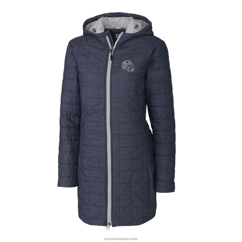 Patriots Jersey kobiety cut & buck heather navy logo kasku rainier primaloft eko ocieplany długi płaszcz z kapturem odzież 6RBB870