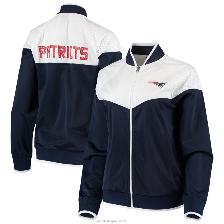 Patriots Jersey kobiety g-iii 4her by carlbanks granatowo-biała bluza dresowa z raglanowym zamkiem błyskawicznym na całej długości odzież 6RBB975
