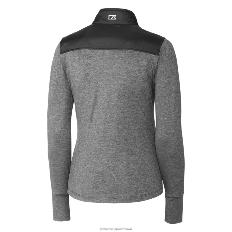 Patriots Jersey kobiety kuter & buck czarna wiatrówka z logo stealth z hybrydowym pikowaniem i zamkiem błyskawicznym na całej długości odzież 6RBB1048