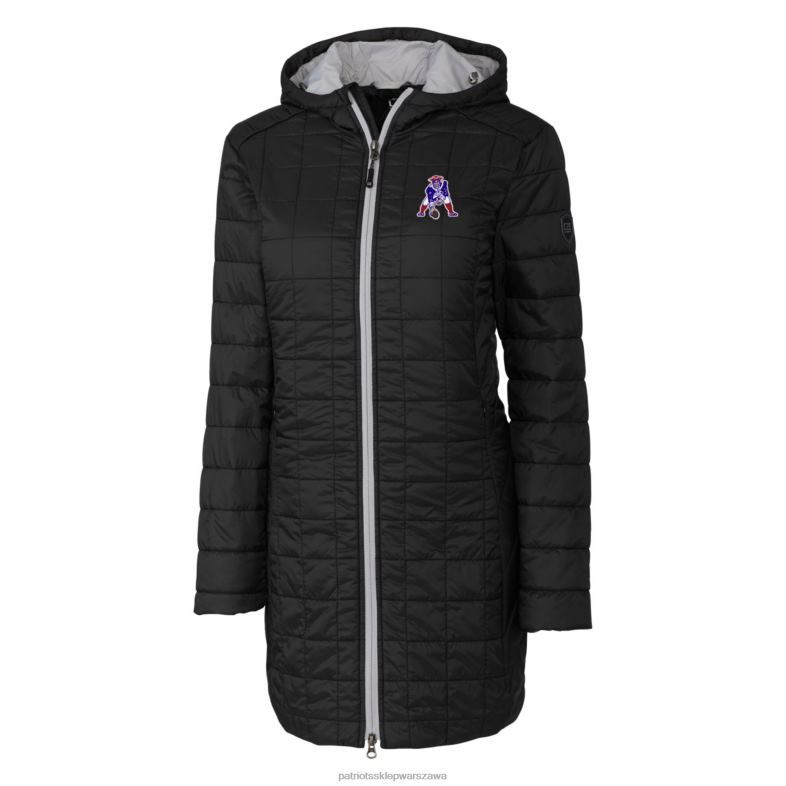 Patriots Jersey kobiety kuter & buck czarne logo retro Rainier primaloft eko długi płaszcz z kapturem i zamkiem na całej długości odzież 6RBB1091