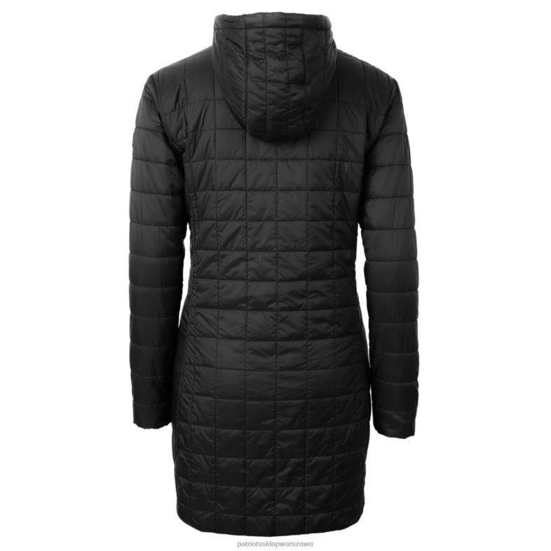 Patriots Jersey kobiety kuter & buck czarne logo retro Rainier primaloft eko długi płaszcz z kapturem i zamkiem na całej długości odzież 6RBB1091