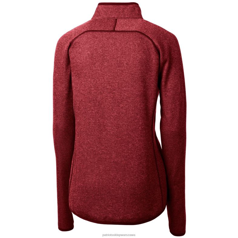 Patriots Jersey kobiety kuter & buck melanżowy czerwony grotowy sweter z dzianiny polarowej z pełnym zamkiem błyskawicznym odzież 6RBB1045