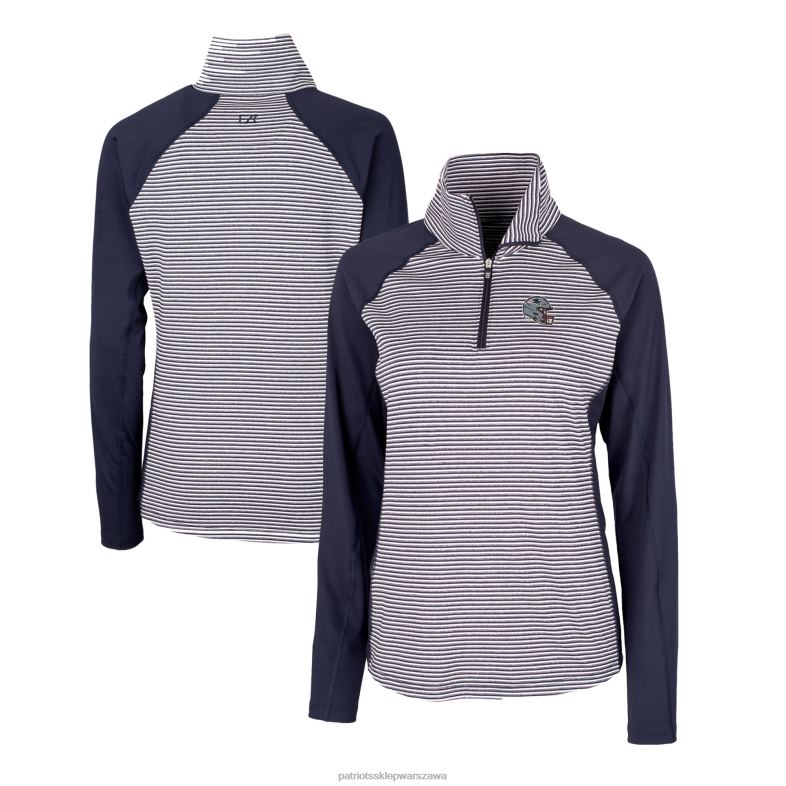 Patriots Jersey kobiety logo na hełmie Cutter & Buck w kolorze granatowym drytec forge w tonalne paski, rozciągliwy top z suwakiem do połowy odzież 6RBB844