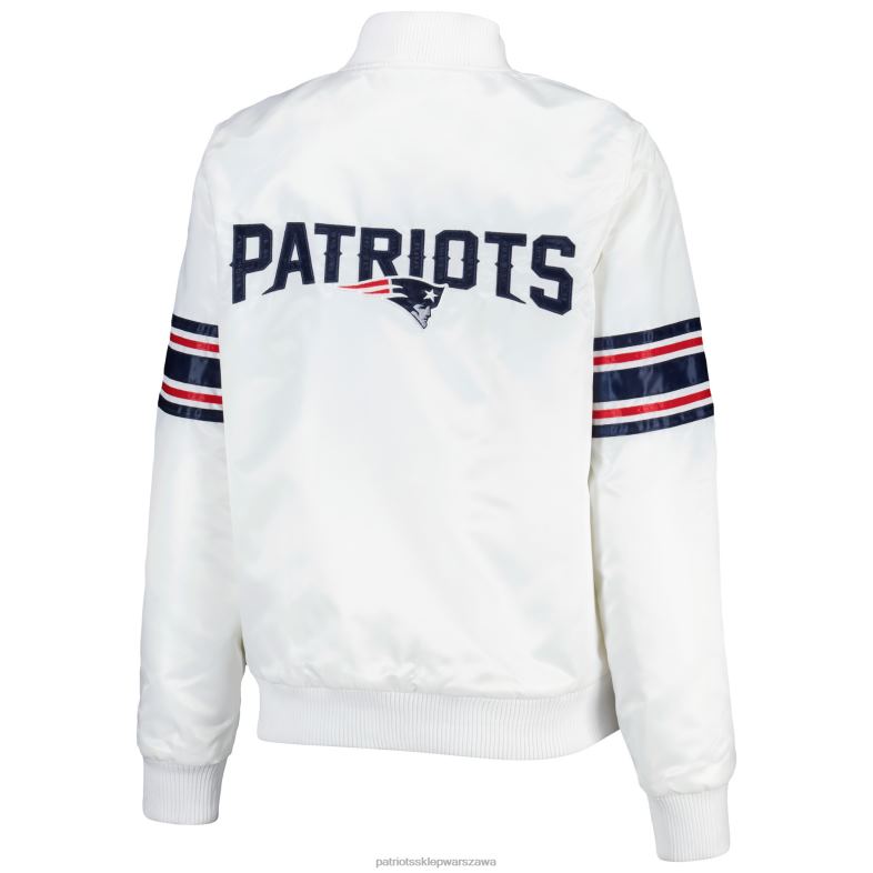 Patriots Jersey kobiety startowa biała satynowa kurtka uniwersytecka z pełnym zatrzaskiem odzież 6RBB915