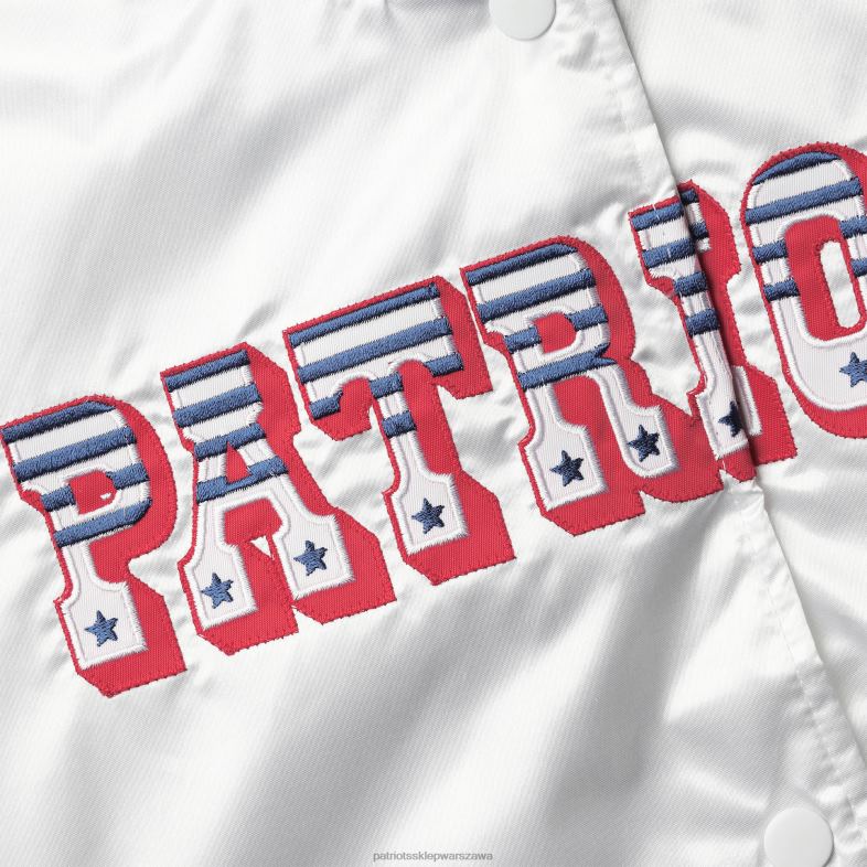 Patriots Jersey kobiety startowa biała satynowa kurtka z wysokimi słupkami i zapinana na zatrzaski odzież 6RBB964