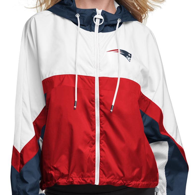 Patriots Jersey kobiety tommy hilfiger biało-czerwona kurtka wiatrówka z blokowanym zamkiem błyskawicznym na całej długości odzież 6RBB908