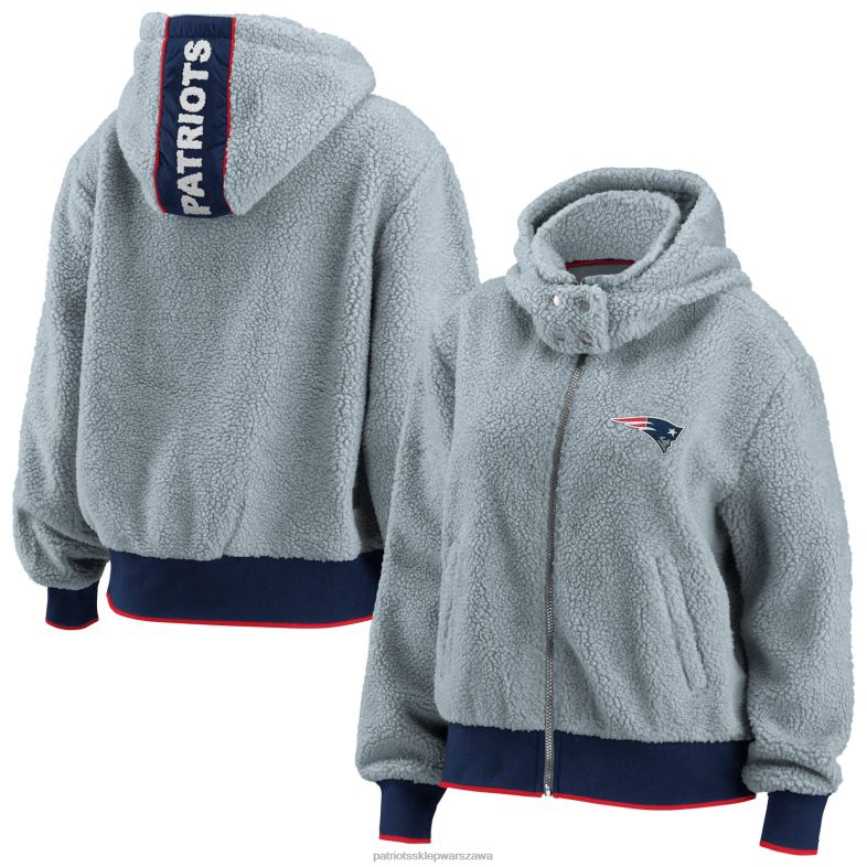 Patriots Jersey kobiety wear by erin andrews szara bluza sherpa z kapturem i suwakiem na całej długości odzież 6RBB955