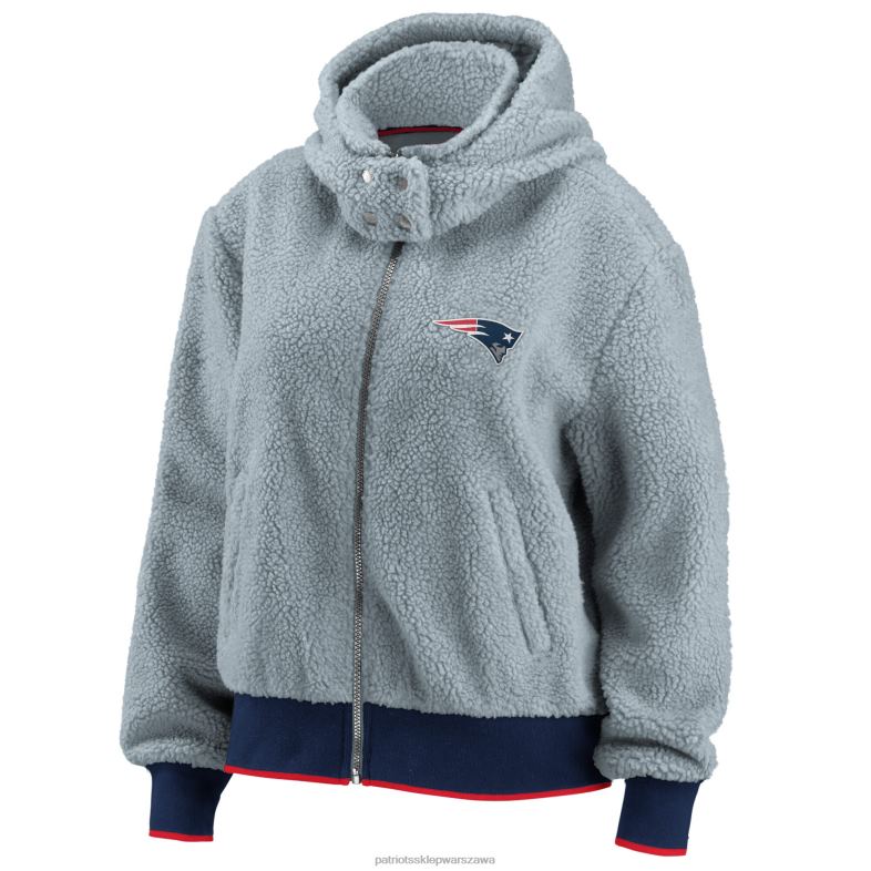Patriots Jersey kobiety wear by erin andrews szara bluza sherpa z kapturem i suwakiem na całej długości odzież 6RBB955