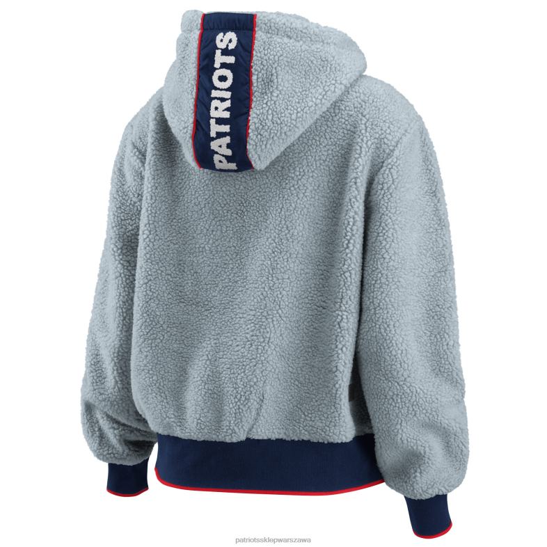 Patriots Jersey kobiety wear by erin andrews szara bluza sherpa z kapturem i suwakiem na całej długości odzież 6RBB955