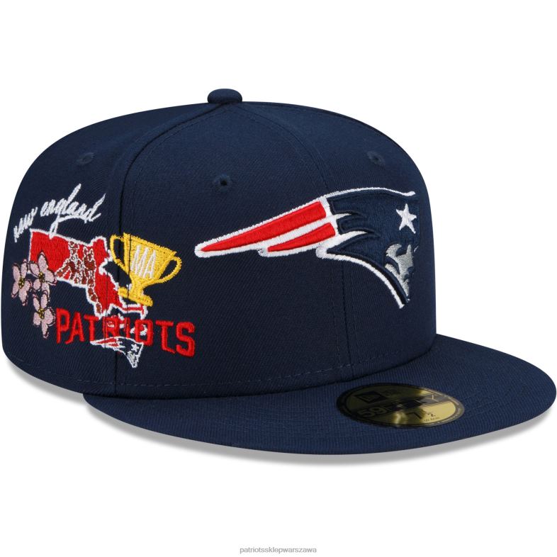 Patriots Jersey mężczyźni Dopasowana czapka New Era Navy City Cluster 59Fifty Akcesoria 6RBB267
