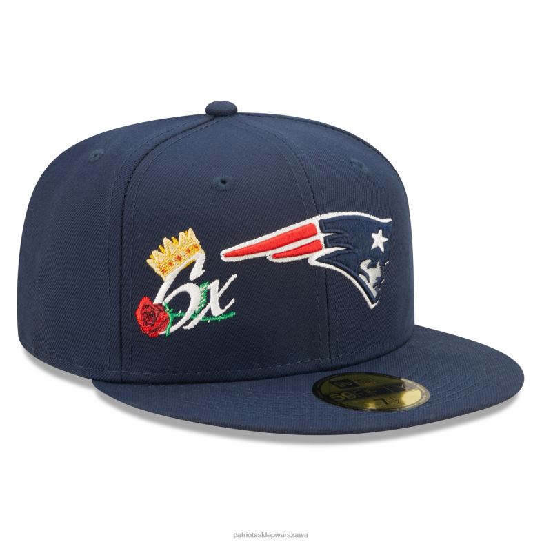 Patriots Jersey mężczyźni Dopasowana czapka New Era Navy Crown 6x Super Bowl Champions 59Fifty Akcesoria 6RBB255
