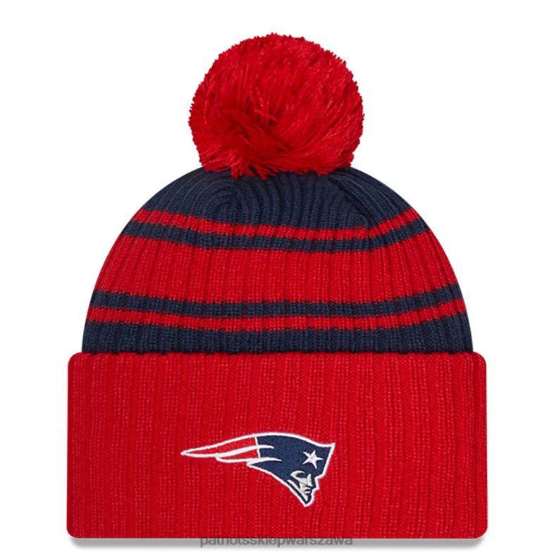 Patriots Jersey mężczyźni New Era Navy 2022 sideline dzianinowa czapka z pomponami Akcesoria 6RBB448