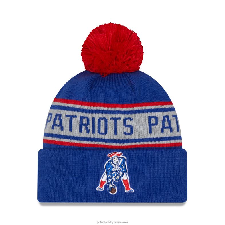 Patriots Jersey mężczyźni New Era Royal Historic Logo powtarzająca się dzianinowa czapka z mankietami i pomponem Akcesoria 6RBB320