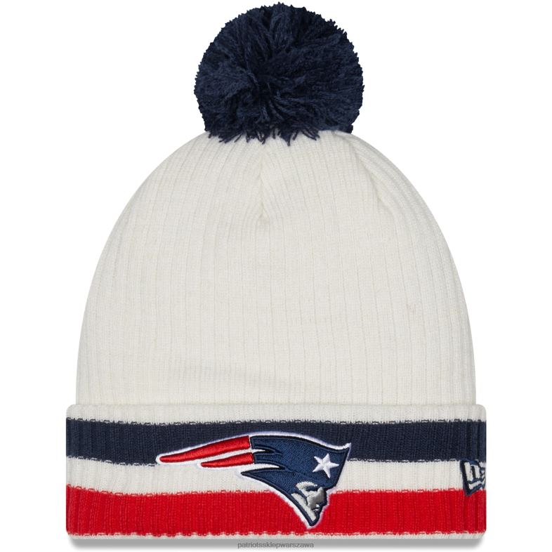 Patriots Jersey mężczyźni New Era biała dzianinowa czapka w stylu retro z pomponem Akcesoria 6RBB424