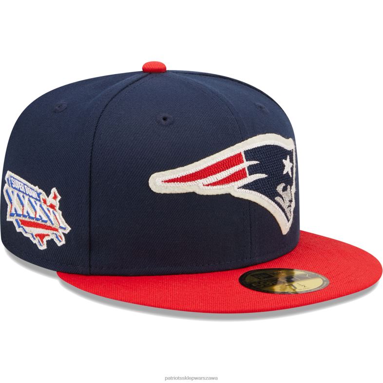 Patriots Jersey mężczyźni Nowa era granatowo-czerwona czapka super bowl xxxvi letterman 59fifty dopasowana czapka Akcesoria 6RBB213