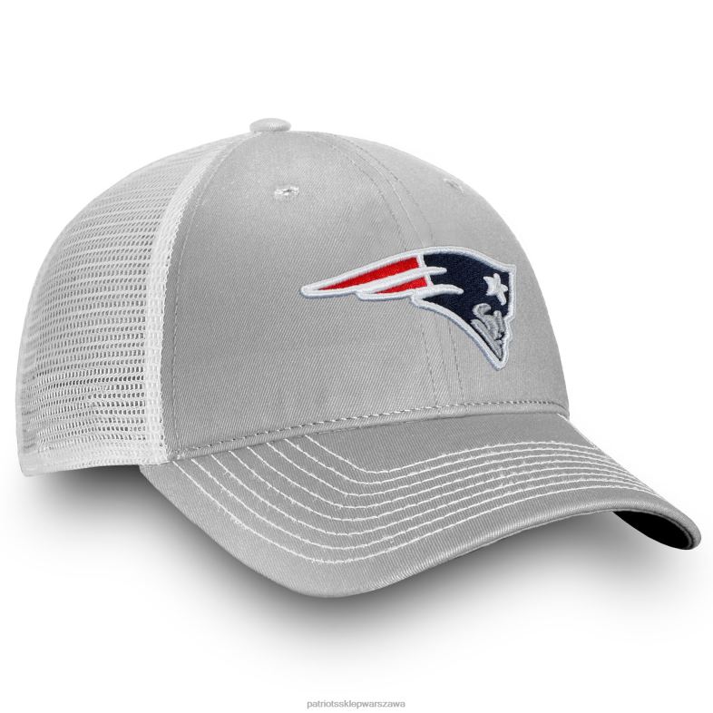 Patriots Jersey mężczyźni fanatics branded szaro-biały fundamentalny regulowany kapelusz trucker bez struktury Akcesoria 6RBB193