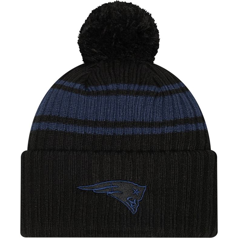 Patriots Jersey mężczyźni nowa era czarna / 2022 boczna czapka z mankietami z dzianiny z pomponem Akcesoria 6RBB434