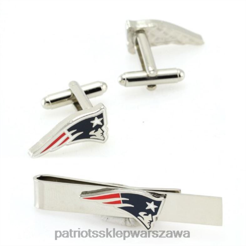 Patriots Jersey mężczyźni Srebrny zestaw spinek do krawata i spinek do mankietów z logo zespołu Akcesoria 6RBB44