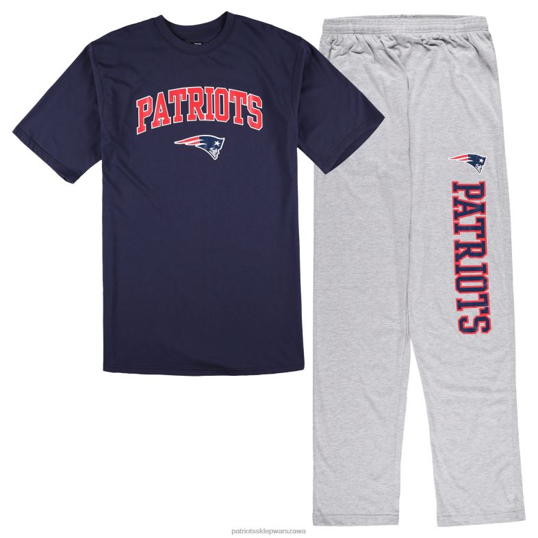 Patriots Jersey mężczyźni Concepts sport granatowy/szary melanżowy duży i wysoki t-shirt i spodnie od piżamy zestaw do spania odzież 6RBB1754