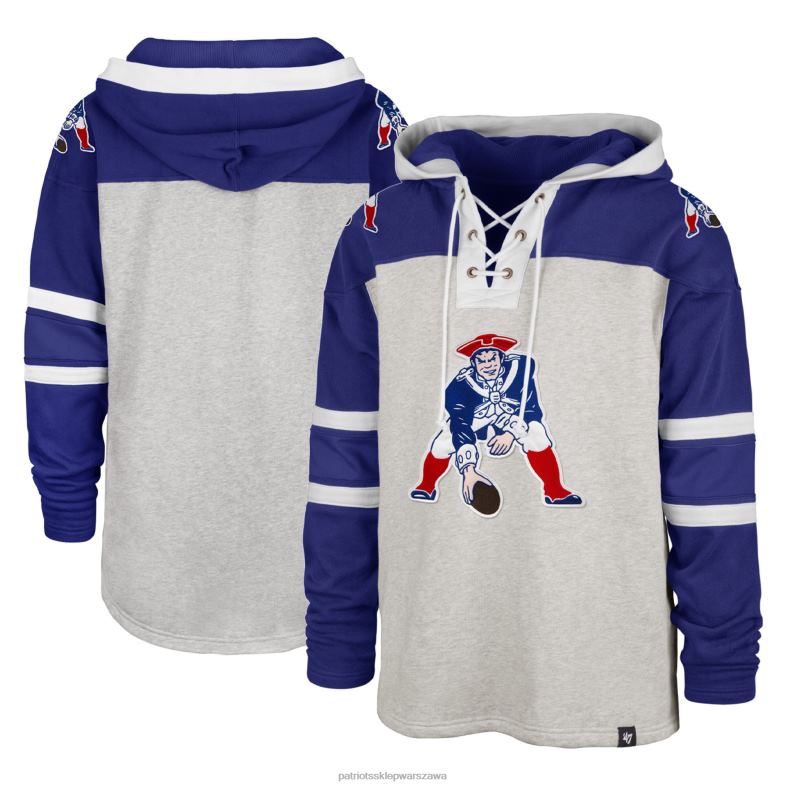 Patriots Jersey mężczyźni 47 szara melanżowa, sznurowana bluza z kapturem z historycznym logo gridiron odzież 6RBB553