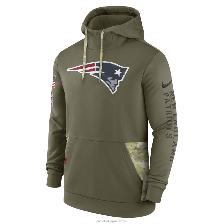 Patriots Jersey mężczyźni Bluza z kapturem Nike Olive 2022 Salute to Service Therma Performance odzież 6RBB465