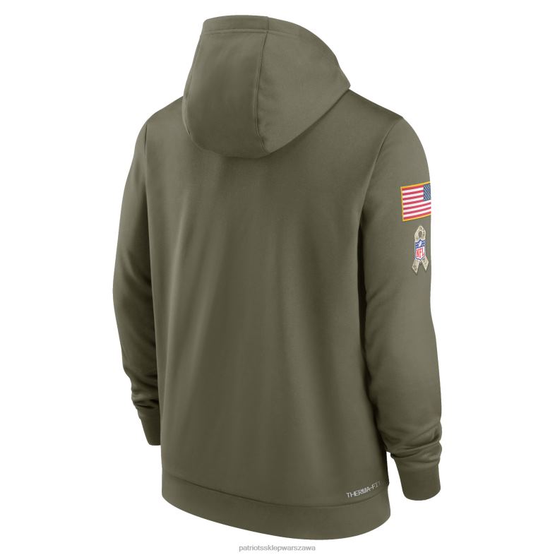 Patriots Jersey mężczyźni Bluza z kapturem Nike Olive 2022 Salute to Service Therma Performance odzież 6RBB465