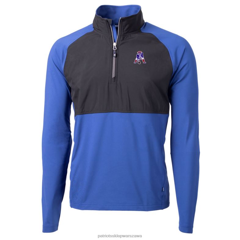 Patriots Jersey mężczyźni Cutter & Buck Royal/czarny adaptowany ekologiczny dzianinowy, hybrydowy top z ćwiartki zamka błyskawicznego z recyklingu odzież 6RBB732