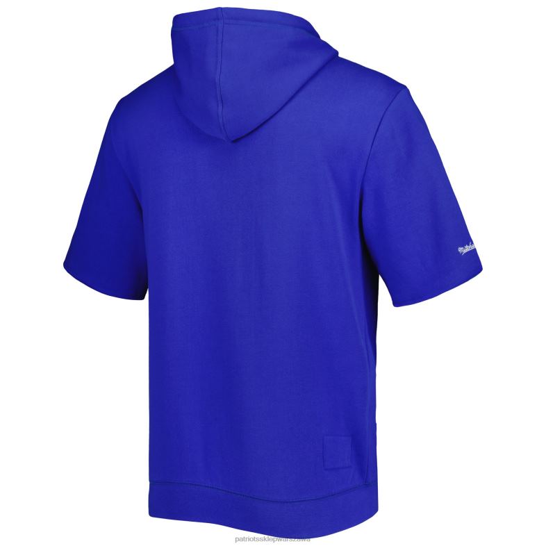 Patriots Jersey mężczyźni Mitchell & ness Royal sprana bluza z kapturem i krótkimi rękawami odzież 6RBB562