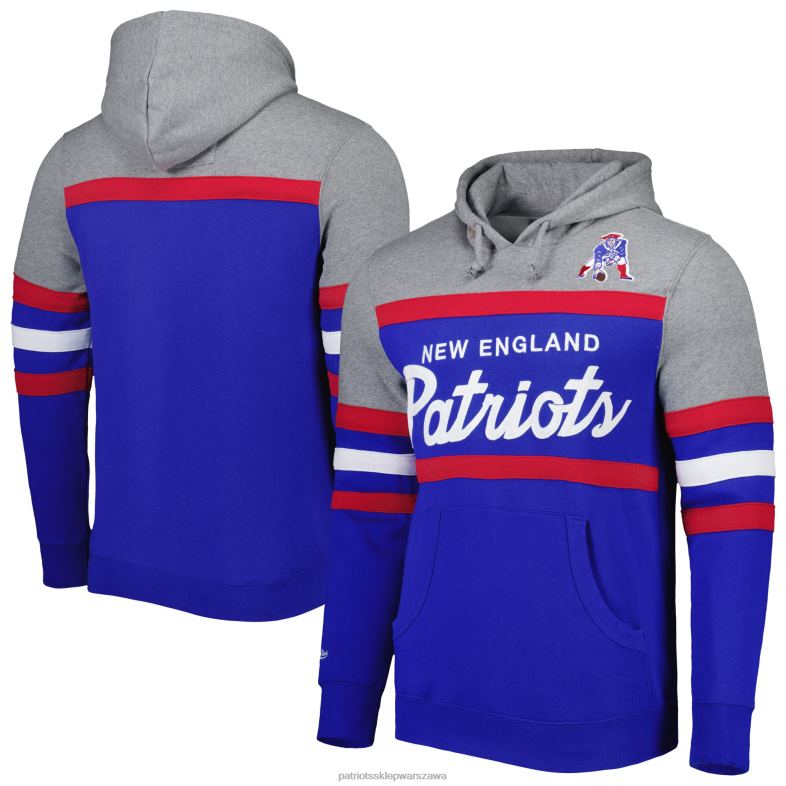 Patriots Jersey mężczyźni Mitchell & ness royal/melanżowa szara bluza z kapturem Head Coach odzież 6RBB499