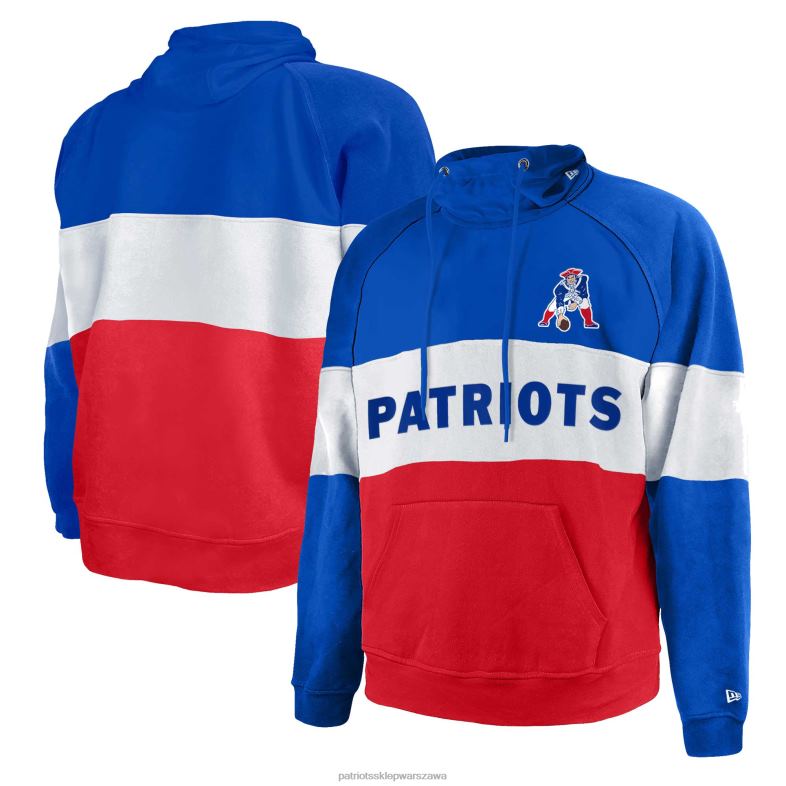 Patriots Jersey mężczyźni New Era Royal/Red Big & Tall Throwback, raglanowa bluza z kapturem z polaru z blokami kolorów odzież 6RBB758