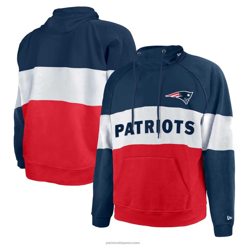 Patriots Jersey mężczyźni Nowa era granatowo-czerwona, duża i wysoka bluza z kapturem z polaru w bloki kolorów, raglanowa odzież 6RBB757